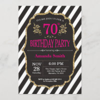 70.o Invitación del cumpleaños. Negro y purpurina