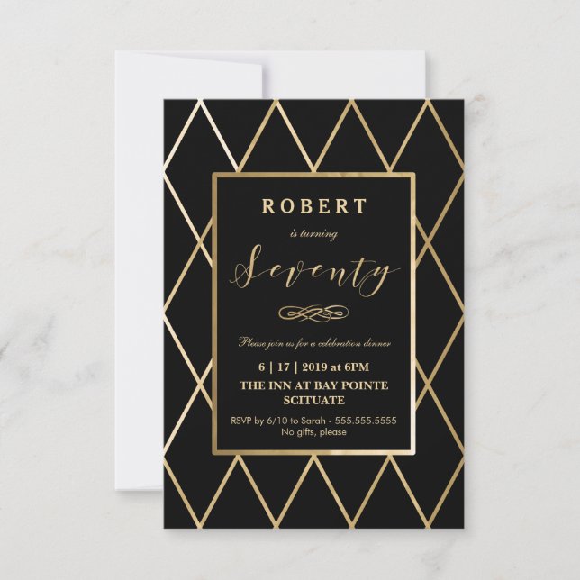 70.o Invitación del cumpleaños - oro, elegante, (Anverso)
