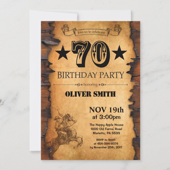 70.o Invitación occidental del cumpleaños (Anverso)
