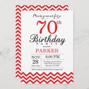 70.o Rojo Chevron de la invitación del cumpleaños