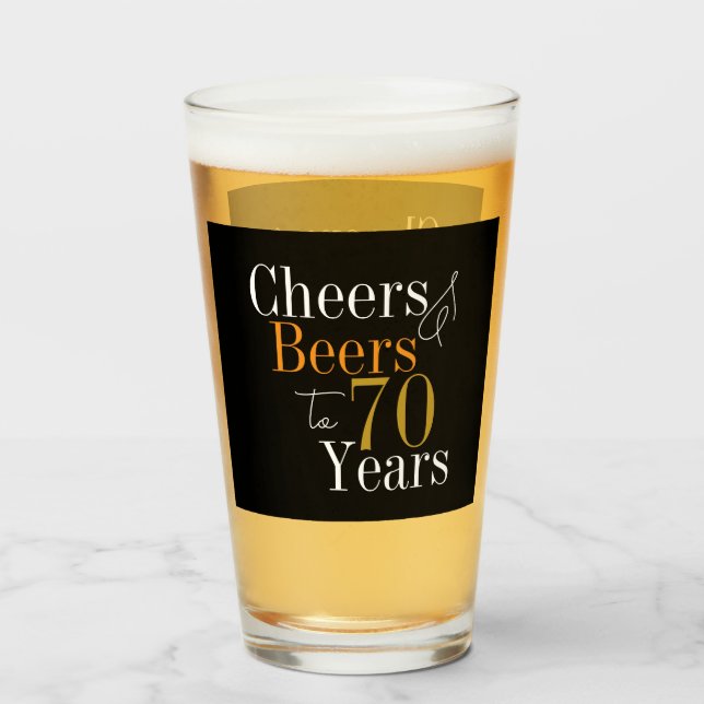 70th Birthday Cheers Beers Black Gold Party Favor  (Anverso (lleno))