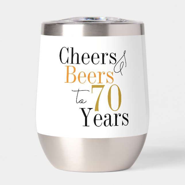 70th Birthday Cheers Beers Party Favor  (Frente)