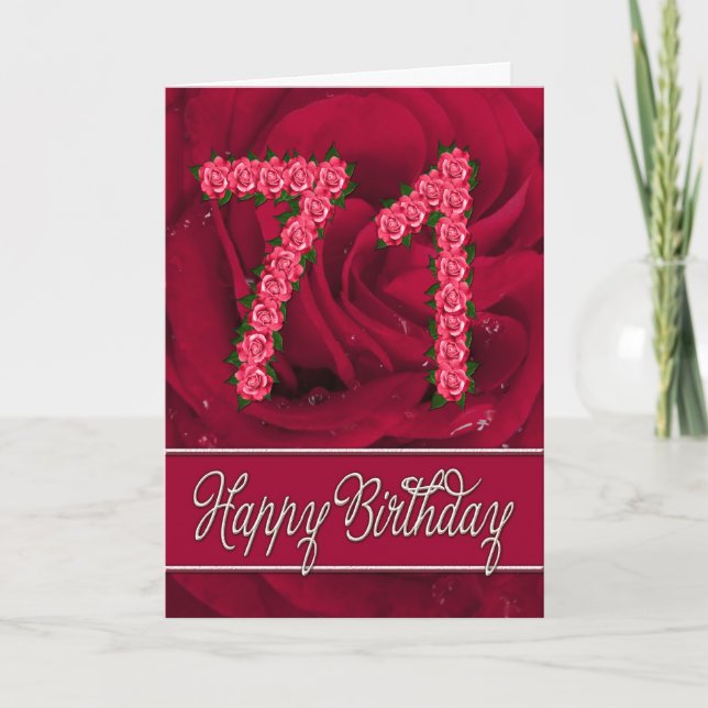 71.ª tarjeta de cumpleaños con rosas y hojas (Anverso)