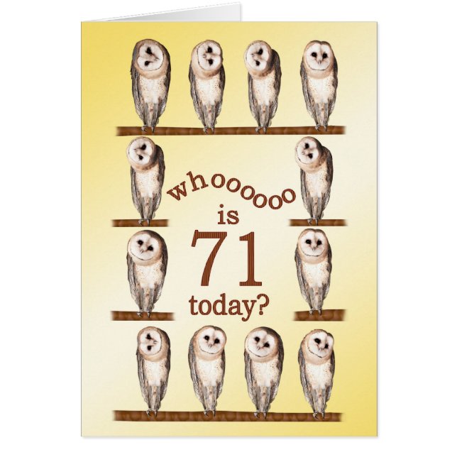 71 cumpleaños, tarjeta Curious owls. (Frente)