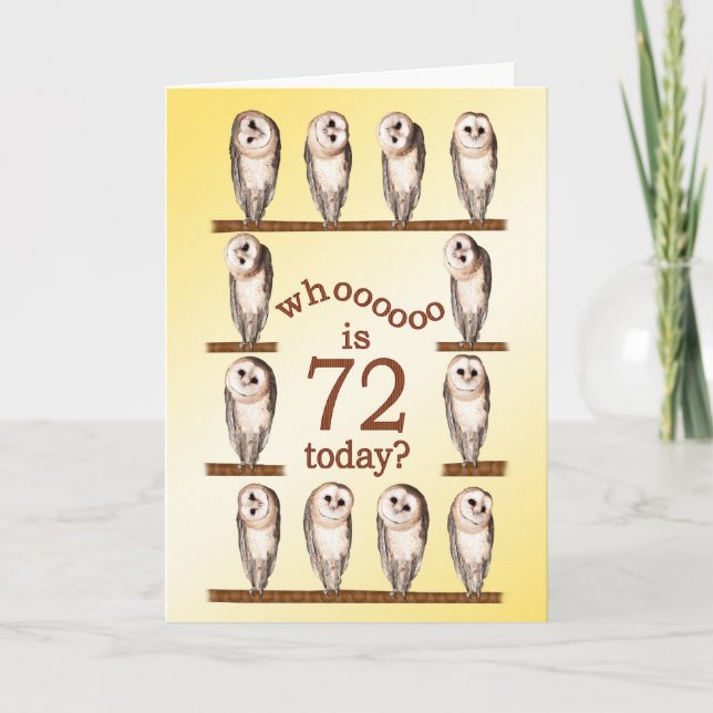 72 cumpleaños, tarjeta Curious owls. (Anverso)