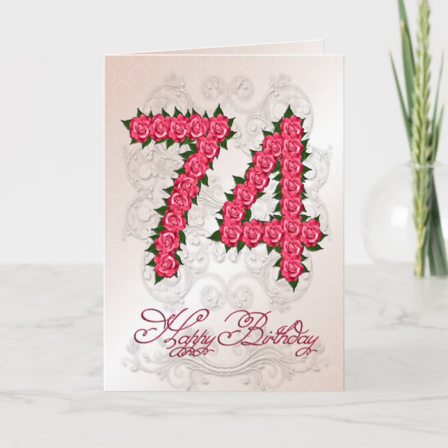 74.ª tarjeta de cumpleaños con rosas y hojas (Anverso)