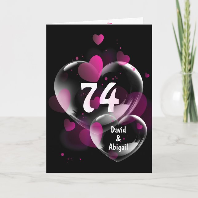 74° Aniversario de burbujas de corazón con tarjeta (Anverso)