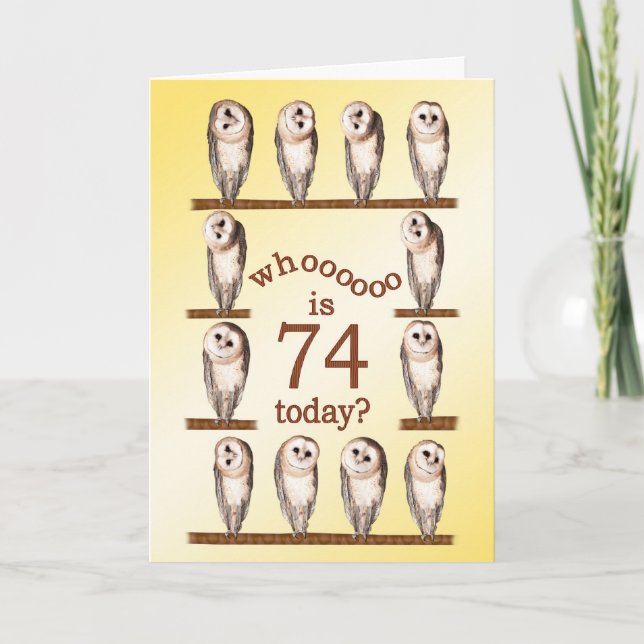 74 cumpleaños, tarjeta Curious owls. (Anverso)