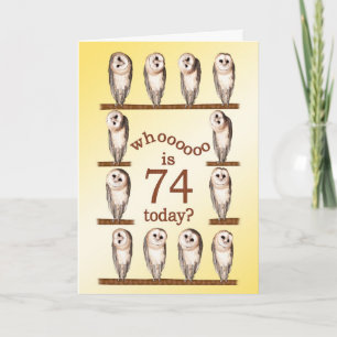 74 cumpleaños, tarjeta Curious owls.
