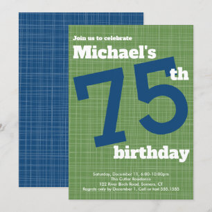 75ª invitación de cumpleaños azul con acento verde