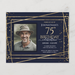 75.ª foto de cumpleaños Hoja de papel azul de oro