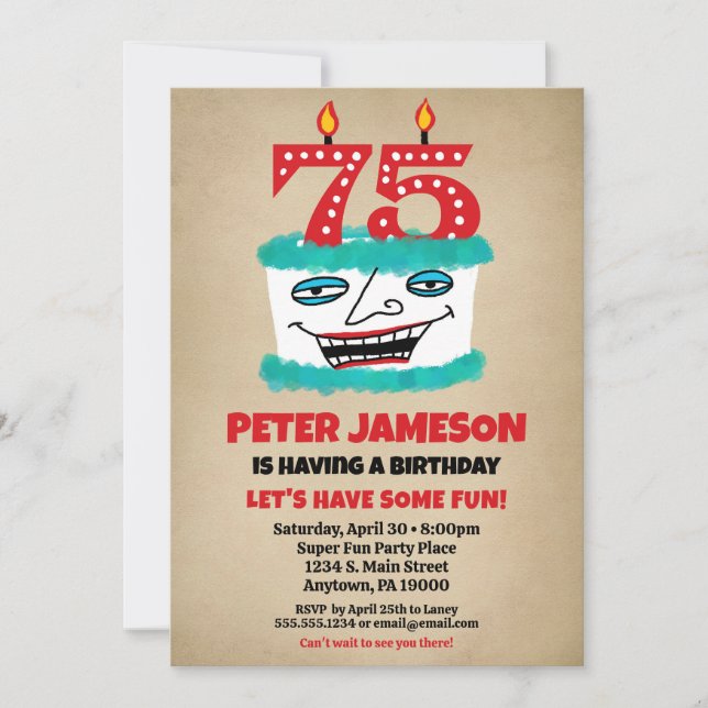75.ª invitación de cumpleaños Divertidas tartas de (Anverso)
