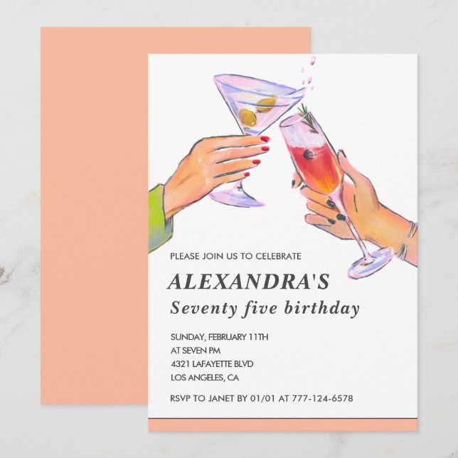 75.ª invitación para el cumpleaños Moda del Fiesta (Anverso / Reverso)