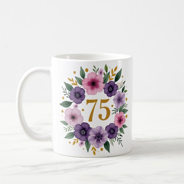 75.ª jarra de cumpleaños - corona floral con númer (Izquierda)