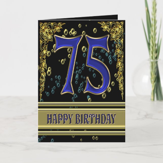 75.ª tarjeta de cumpleaños con oro y burbujas (Anverso)