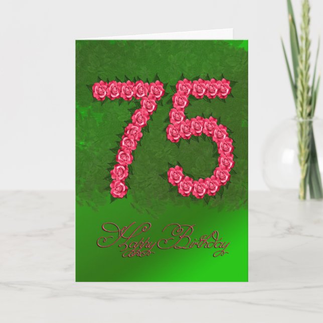 75.ª tarjeta de cumpleaños con rosas y hojas (Anverso)