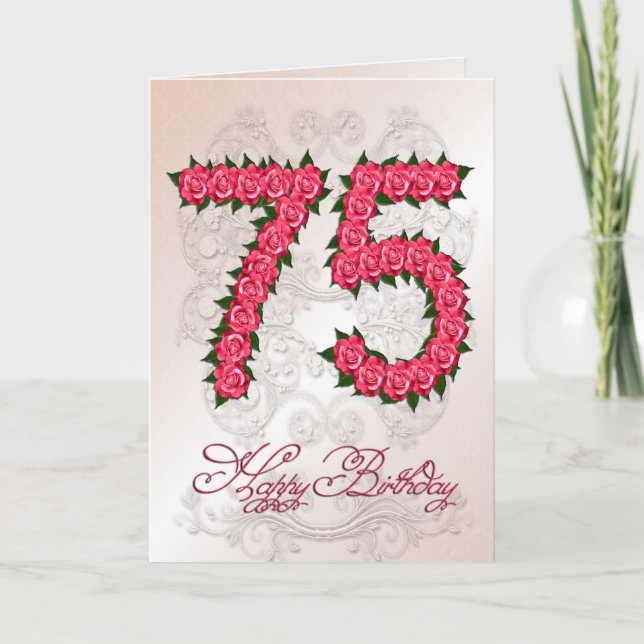 75.ª tarjeta de cumpleaños con rosas y hojas (Anverso)