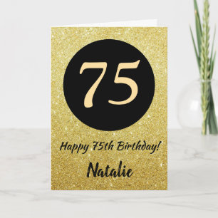 75.ª tarjeta de Purpurina de cumpleaños feliz negr