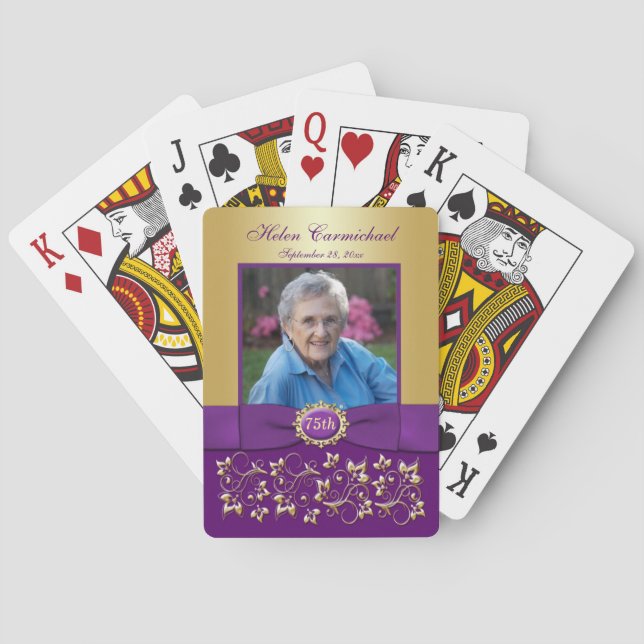 75.º cumpleaños Cartas de Jugador Purple Gold Flor (Reverso)