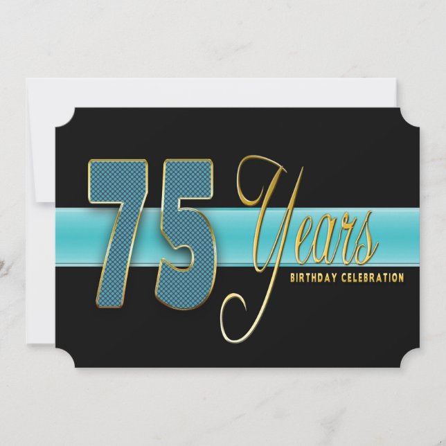 75 AÑOS CUMPLEAÑOS INVITACIÓN AQUA/NEGRO (Anverso)