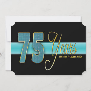 75 AÑOS CUMPLEAÑOS INVITACIÓN AQUA/NEGRO