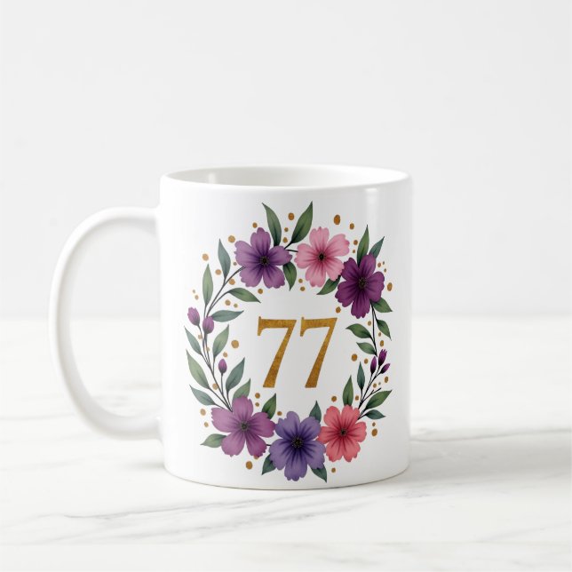77.ª jarra de cumpleaños - corona floral con númer (Izquierda)