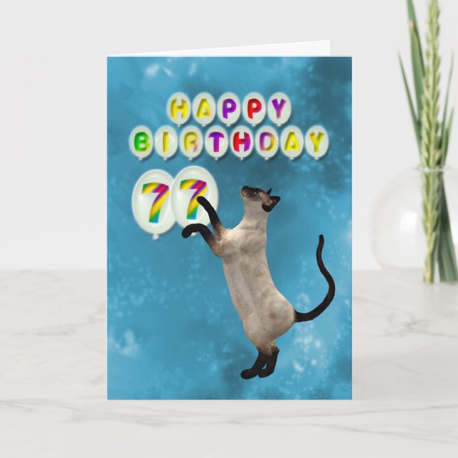 77.ª tarjeta de cumpleaños con gatos siameses (Anverso)