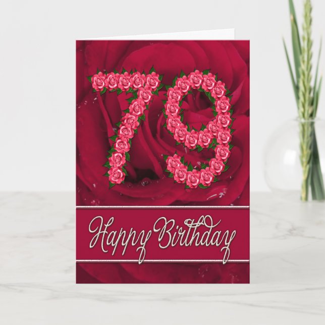 79.ª tarjeta de cumpleaños con rosas y hojas (Anverso)