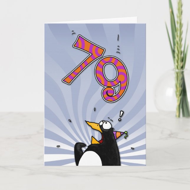 79.º cumpleaños - Tarjeta de sorpresa para pingüin (Anverso)