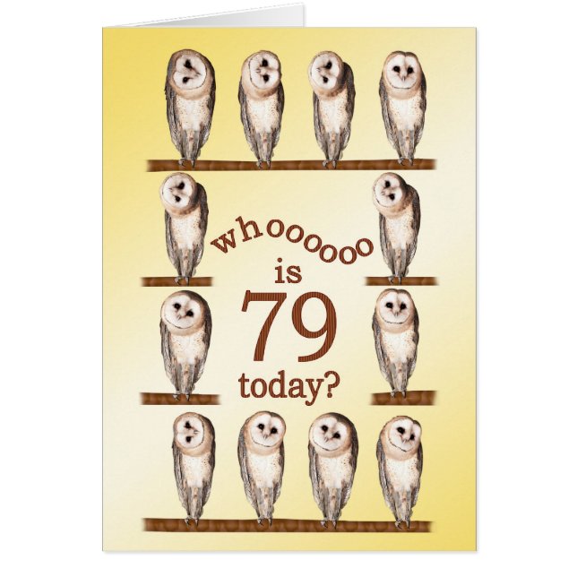 79 cumpleaños, tarjeta Curious owls. (Frente)