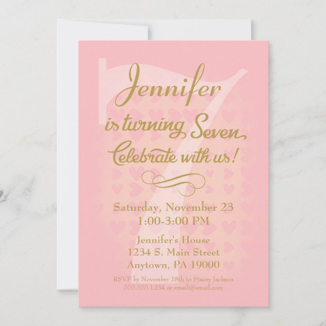 7.ª invitación a Chicas de cumpleaños corazones de (Anverso)