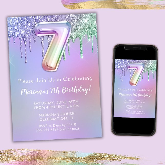 7.ª invitación a fiesta de cumpleaños Purpurina ro (Subido por el creador)