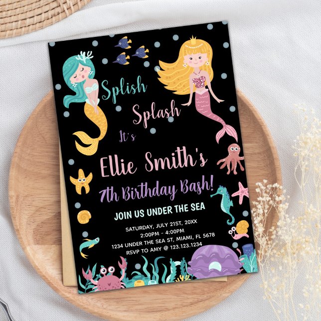 7.ª Invitación a la sirena de rubia (7th Under the sea Blond Mermaid Invitations)