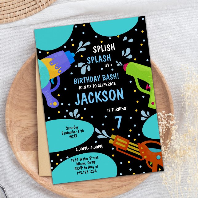 7.ª Invitación a un juego de agua verde negra (7th Black Green Water Gun Invitations)