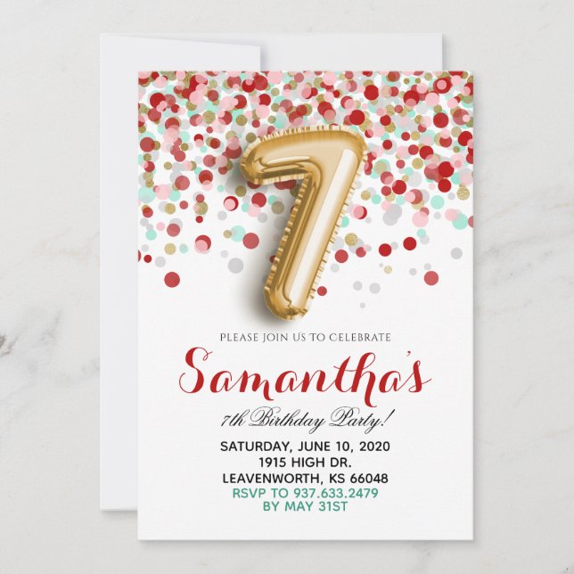 7.ª Invitación al Confetti de Cumpleaños (Anverso)