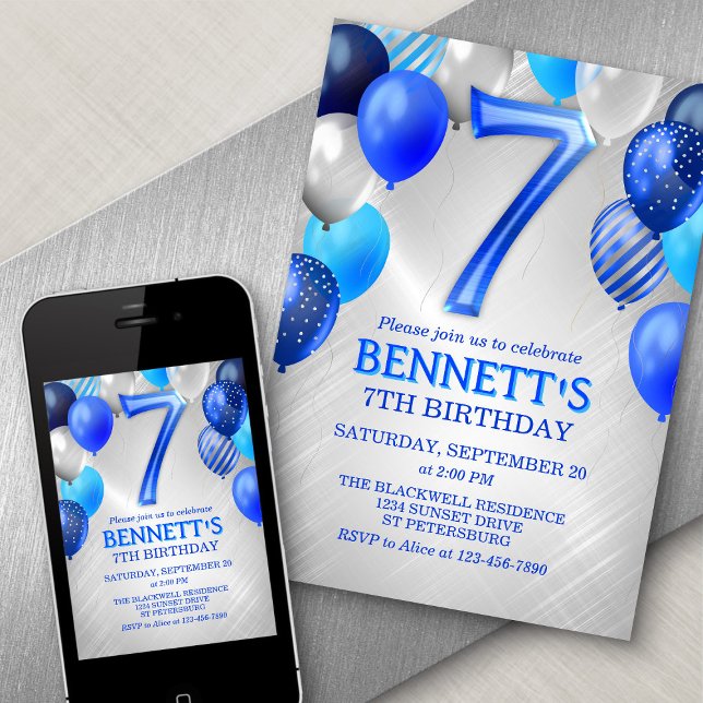7.ª invitación al cumpleaños azul para niños (Subido por el creador)