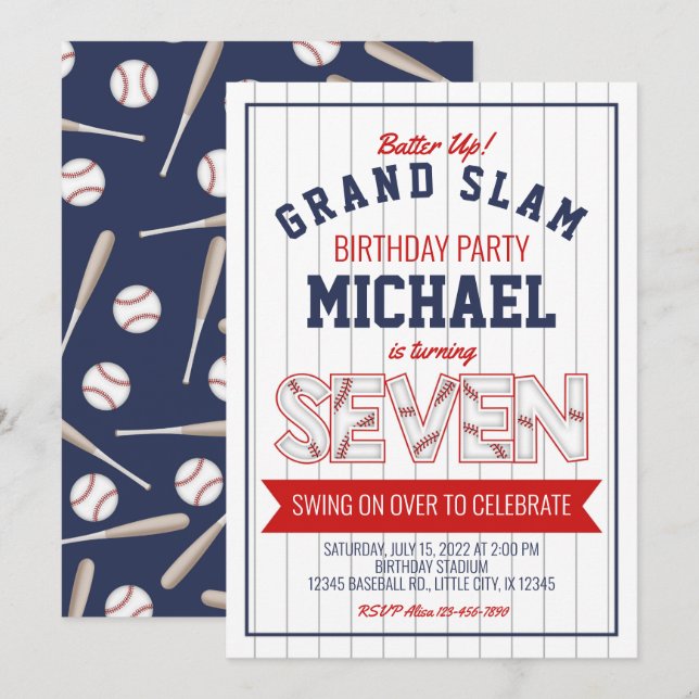 7.ª Invitación de cumpleaños al béisbol (Anverso / Reverso)