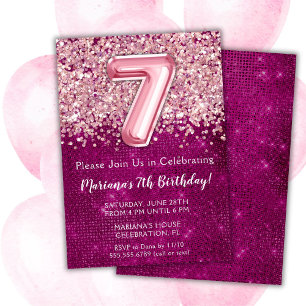7.ª invitación de cumpleaños Purpurina rosa Girly