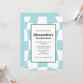 7.ª invitación de cumpleaños Retro Checkered Blue