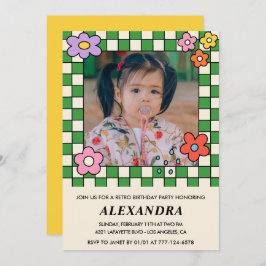 7.ª invitación para el cumpleaños Retro Groovy Flo