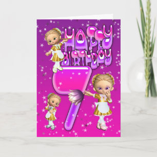 7.ª tarjeta de cumpleaños, niñitas lindas purpurin