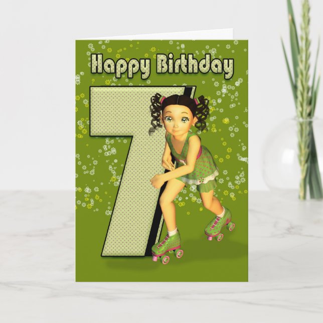 7.ª Tarjeta de cumpleaños - Patinaje para niñas (Anverso)