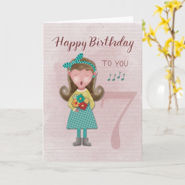 7.º Chica de cumpleaños canta tarjeta de cumpleaño (flor amarilla)