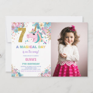 7.º cumpleaños de Unicornio invitaciones a cumplea