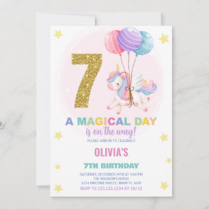 7.º cumpleaños de Unicornio invitaciones de cumple