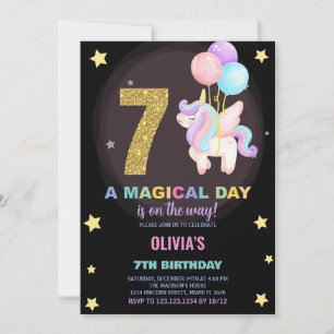 7.º cumpleaños de Unicornio invitaciones de cumple