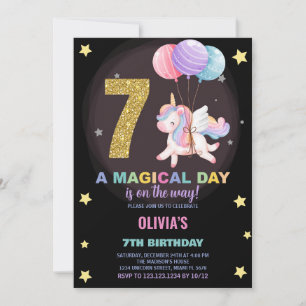 7.º cumpleaños de Unicornio invitaciones de cumple
