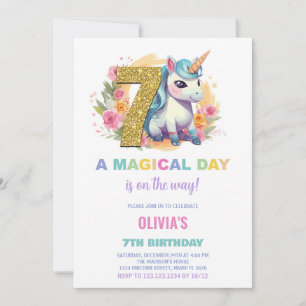 7.º cumpleaños de Unicornio invitaciones de cumple