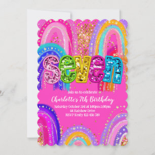 7.º cumpleaños Invitación a la fiesta arcoiris ros