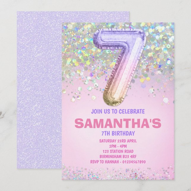 7.º cumpleaños, invitación de cumpleaños de Purpur (Anverso / Reverso)